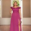 VESTIDO DE FESTA PÂMELA PLUS SIZE DETALHE FLOR - FÚCSIA