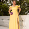 VESTIDO DE FESTA PÂMELA PLUS SIZE DETALHE FLOR - AMARELO