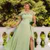 VESTIDO DE FESTA PÂMELA PLUS SIZE DETALHE FLOR - VERDE MENTA