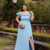 VESTIDO DE FESTA PÂMELA PLUS SIZE DETALHE FLOR - AZUL SERENITY