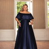 VESTIDO DE FESTA PAULA CREPE ACETINADO PLUS SIZE - AZUL MARINHO