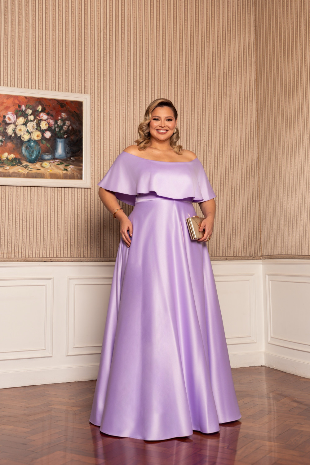 VESTIDO DE FESTA PAULA CREPE ACETINADO PLUS SIZE - LAVANDA