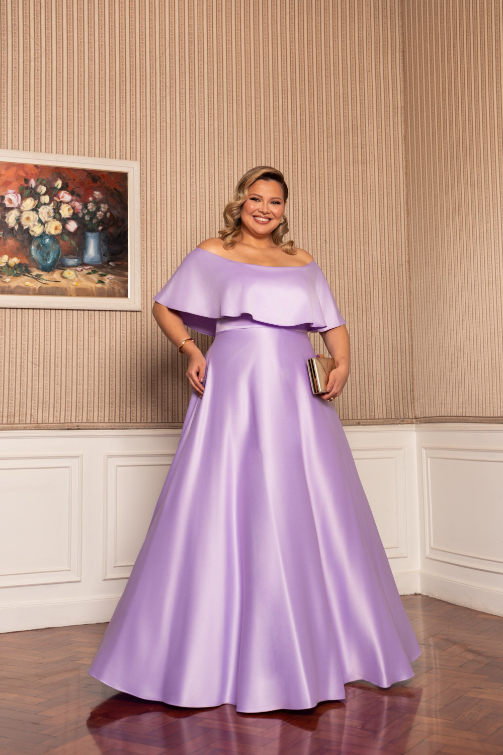 VESTIDO DE FESTA PAULA CREPE ACETINADO PLUS SIZE - LAVANDA