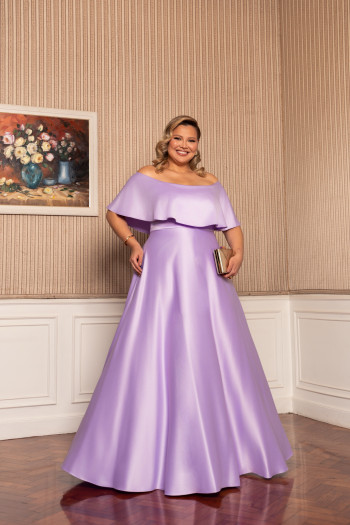 VESTIDO DE FESTA PAULA CREPE ACETINADO PLUS SIZE - LAVANDA
