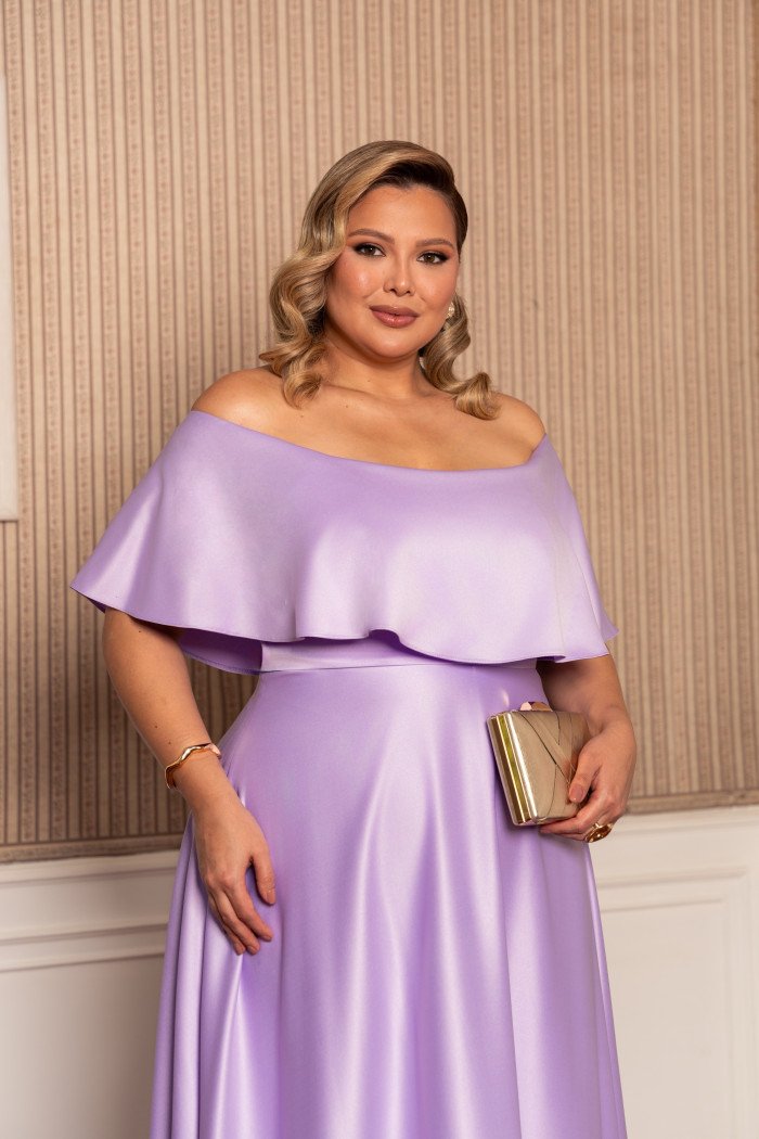 VESTIDO DE FESTA PAULA CREPE ACETINADO PLUS SIZE - LAVANDA