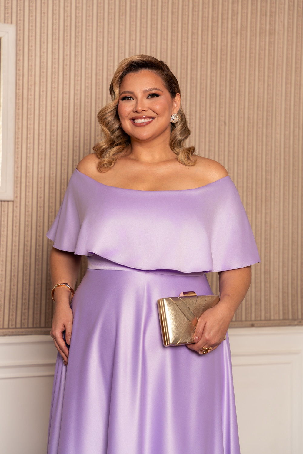 VESTIDO DE FESTA PAULA CREPE ACETINADO PLUS SIZE - LAVANDA