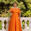 VESTIDO DE FESTA PAULA CREPE ACETINADO PLUS SIZE - LARANJA