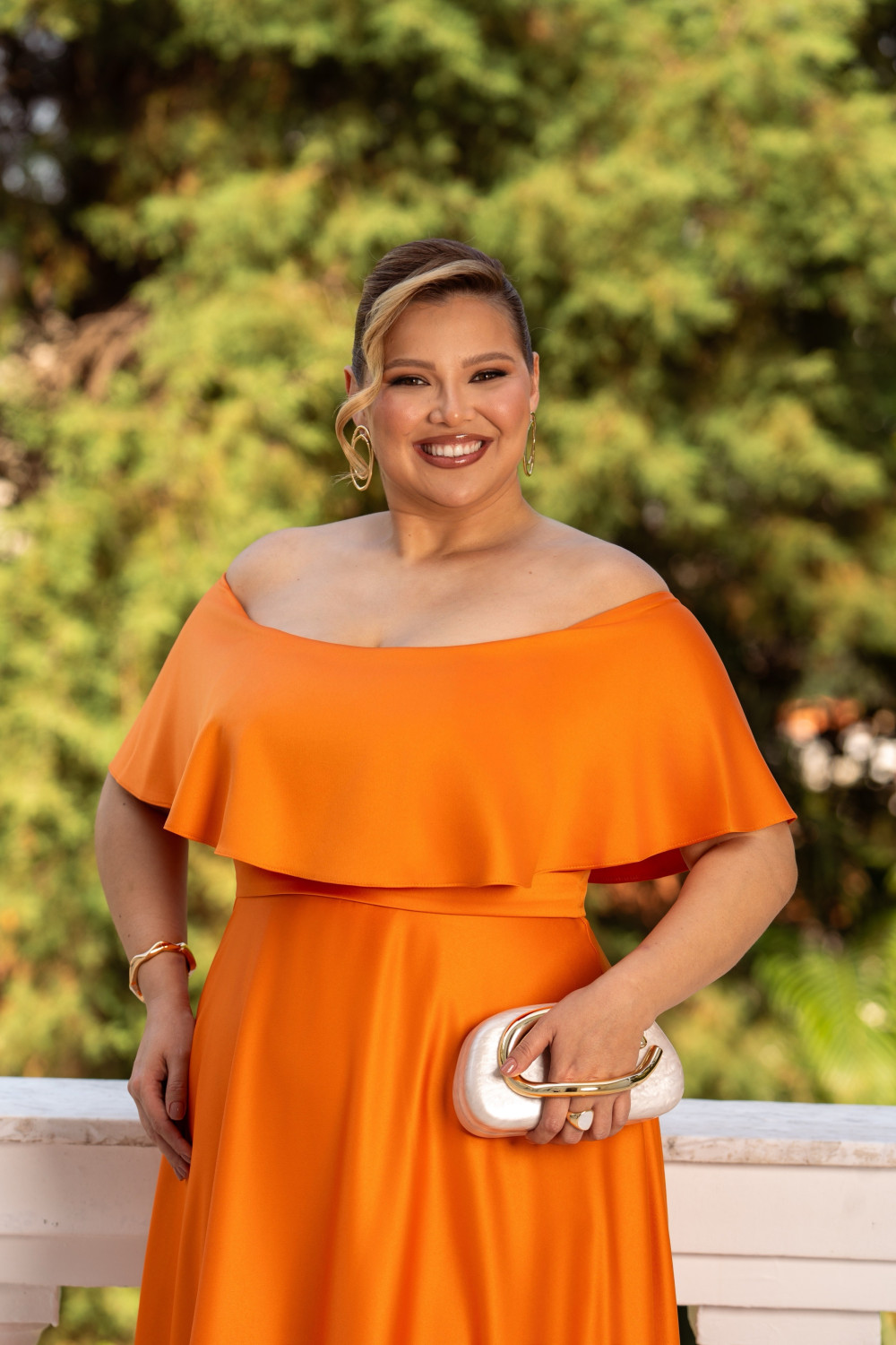 VESTIDO DE FESTA PAULA CREPE ACETINADO PLUS SIZE - LARANJA