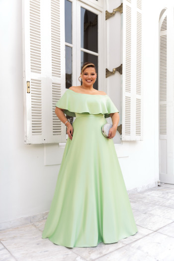 VESTIDO DE FESTA PAULA CREPE ACETINADO PLUS SIZE - VERDE MENTA