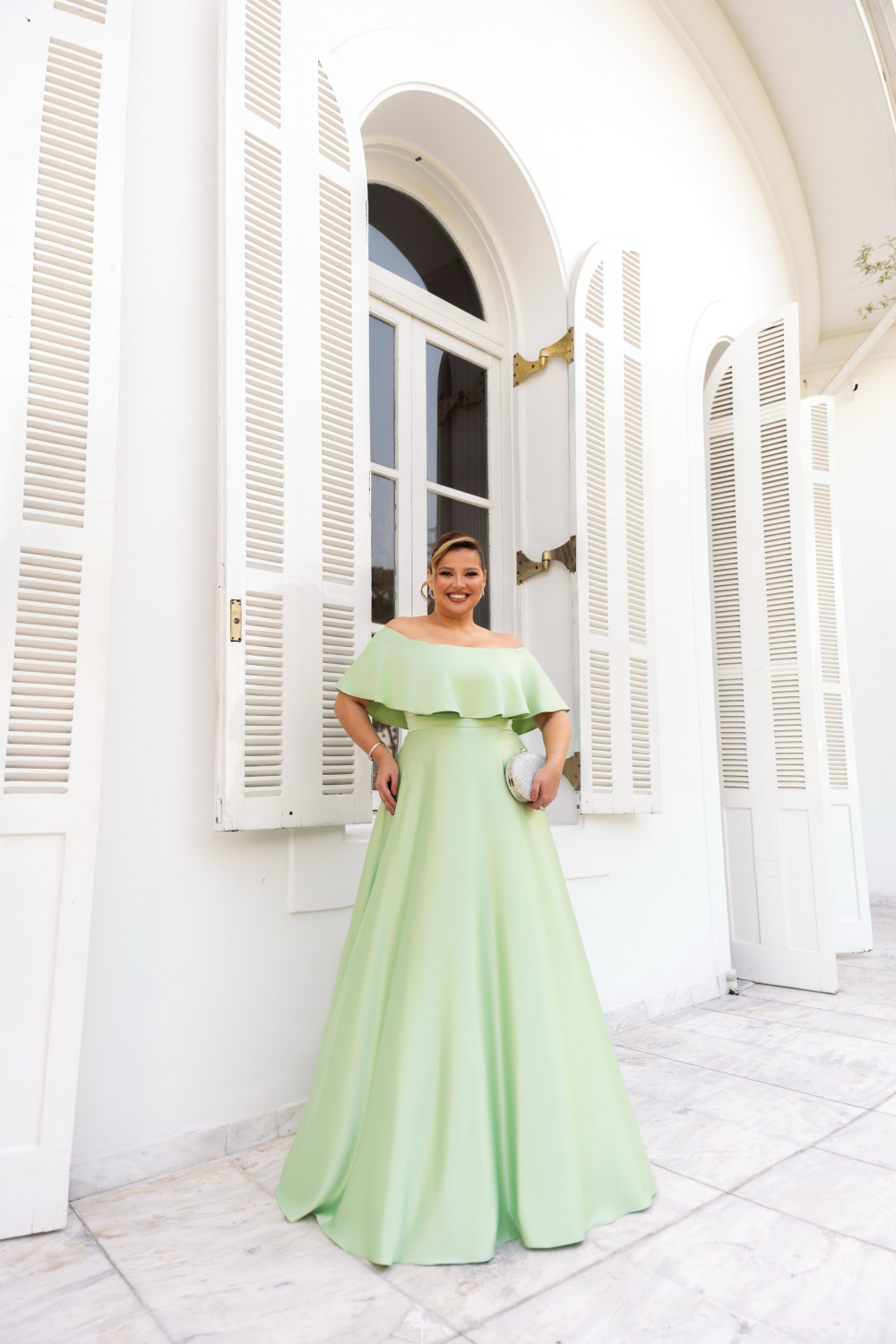 VESTIDO DE FESTA PAULA CREPE ACETINADO PLUS SIZE - VERDE MENTA