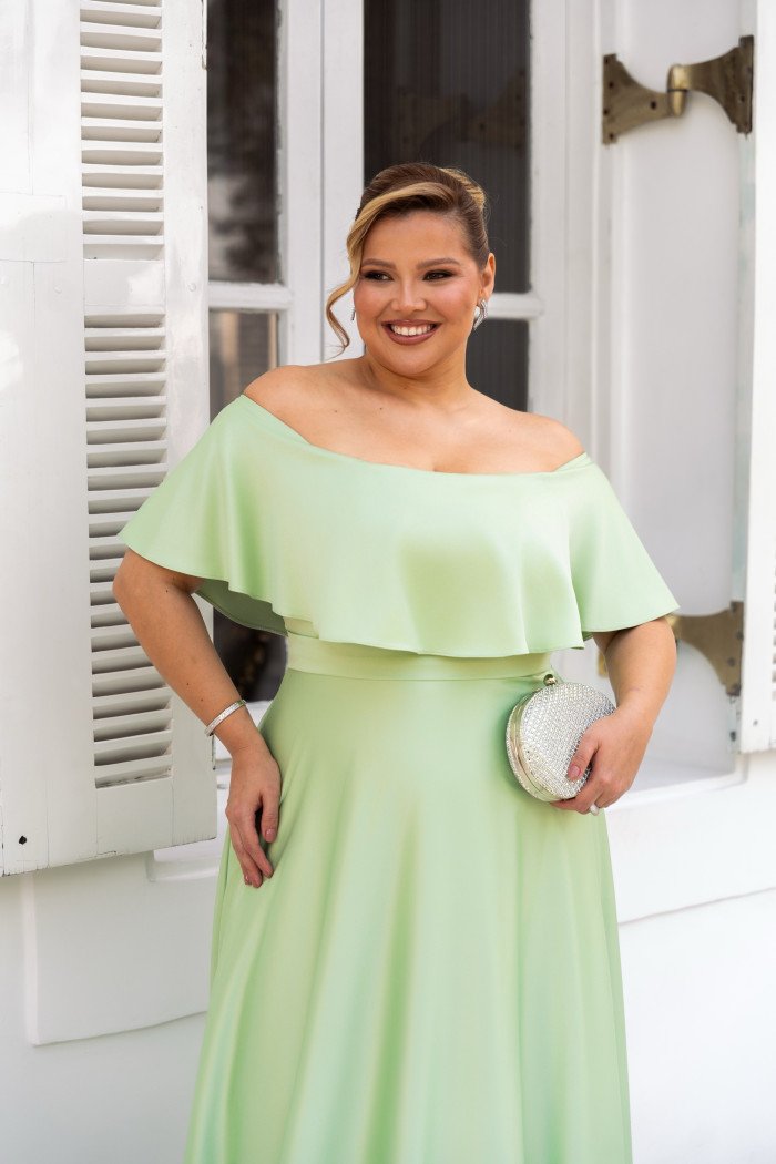 VESTIDO DE FESTA PAULA CREPE ACETINADO PLUS SIZE - VERDE MENTA