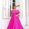 VESTIDO DE FESTA PAULA CREPE ACETINADO PLUS SIZE - FÚCSIA