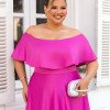 VESTIDO DE FESTA PAULA CREPE ACETINADO PLUS SIZE - FÚCSIA
