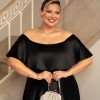 VESTIDO DE FESTA PAULA CREPE ACETINADO PLUS SIZE - PRETO
