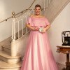 VESTIDO DE FESTA PAULA CREPE ACETINADO PLUS SIZE - ROSÉ