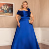 VESTIDO ÁGATA OMBRO A OMBRO DETALHE FLOR PLUS SIZE - AZUL ROYAL
