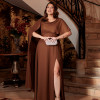 VESTIDO DE FESTA LONGO GARDEN DETALHE CAPA PLUS SIZE - MARROM