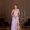 VESTIDO DE FESTA HOLANDA UM OMBRO SAIA CAMADAS - LAVANDA