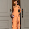 VESTIDO DE FESTA HOLANDA UM OMBRO SAIA CAMADAS - LARANJA
