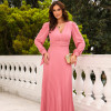 VESTIDO DE FESTA GIOVANA CREPE MUSSELINE DETALHE PLISSADO - ROSA CANELA