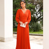 VESTIDO DE FESTA GIOVANA CREPE MUSSELINE DETALHE PLISSADO - TERRACOTA