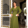 VESTIDO DE FESTA GIOVANA CREPE MUSSELINE DETALHE PLISSADO - VERDE OLIVA