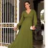 VESTIDO DE FESTA GIOVANA CREPE MUSSELINE DETALHE PLISSADO - VERDE OLIVA