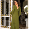 VESTIDO DE FESTA GIOVANA CREPE MUSSELINE DETALHE PLISSADO - VERDE OLIVA