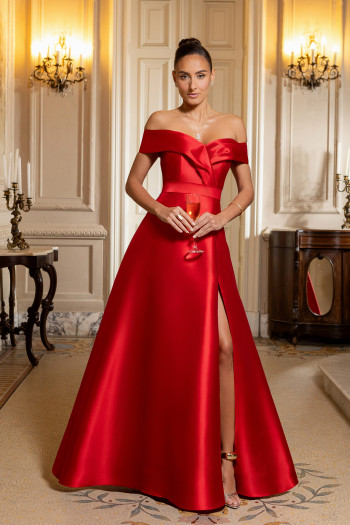 VESTIDO DE FESTA ITÁLIA OMBRO A OMBRO ZIBELINE - VERMELHO