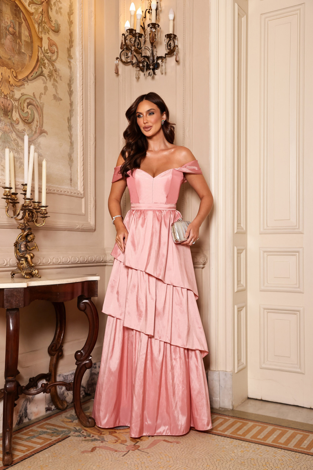 VESTIDO DE FESTA LIZ OMBRO A OMBRO - ROSÉ