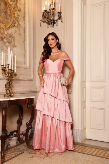 VESTIDO DE FESTA LIZ OMBRO A OMBRO - ROSÉ
