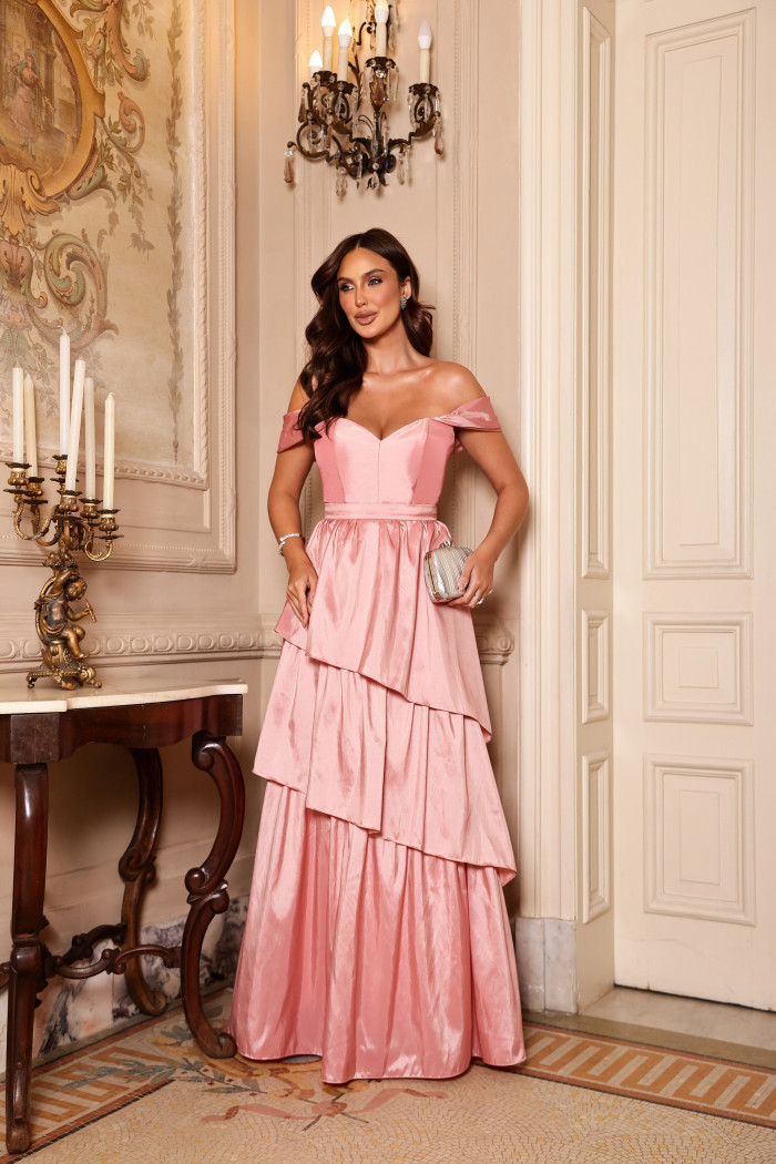 VESTIDO DE FESTA LIZ OMBRO A OMBRO - ROSÉ