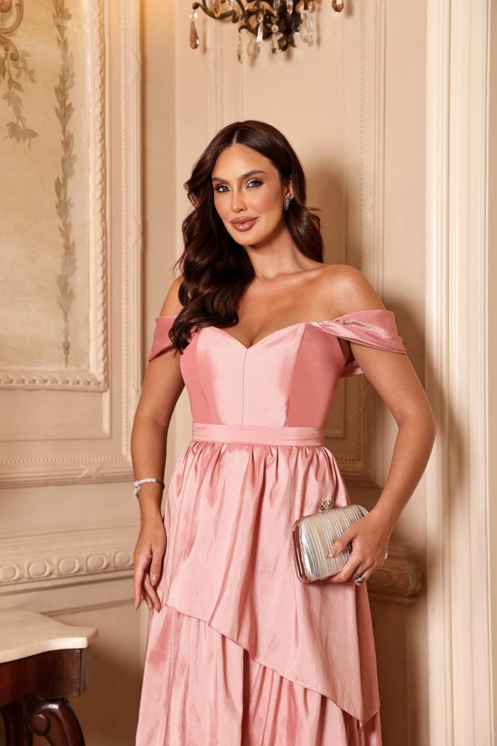 VESTIDO DE FESTA LIZ OMBRO A OMBRO - ROSÉ