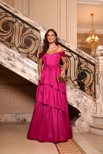 VESTIDO DE FESTA LIZ OMBRO A OMBRO - FÚCSIA