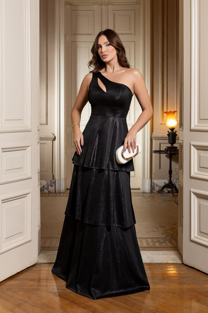 VESTIDO LUXUS DIAMOND UM OMBRO - PRETO