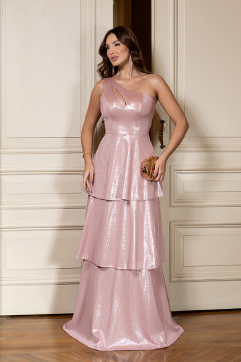 VESTIDO LUXUS DIAMOND UM OMBRO - ROSÉ