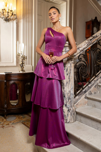 VESTIDO LUXUS DIAMOND UM OMBRO - FÚCSIA