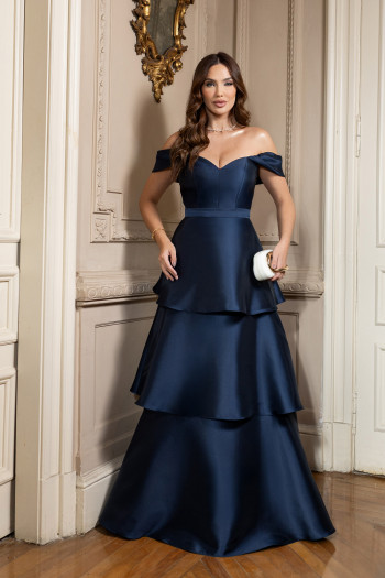 VESTIDO DE FESTA MYKONOS ZIBELINE CAMADAS - AZUL MARINHO