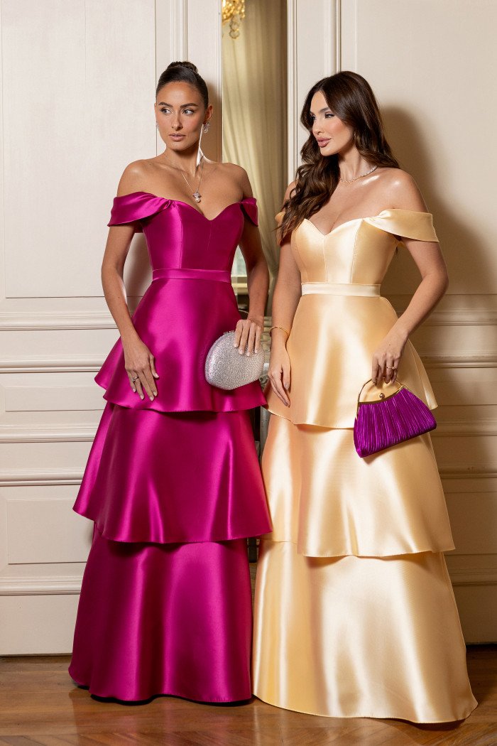 VESTIDO DE FESTA MYKONOS ZIBELINE CAMADAS - FÚCSIA