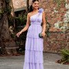 VESTIDO DE FESTA NEW FLOWERS TULE BRILHO - LAVANDA