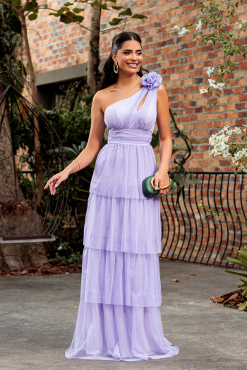 VESTIDO DE FESTA NEW FLOWERS TULE BRILHO - LAVANDA