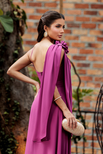 VESTIDO DE FESTA ORQUIDEA CREPE MUSSELINE - FÚCSIA