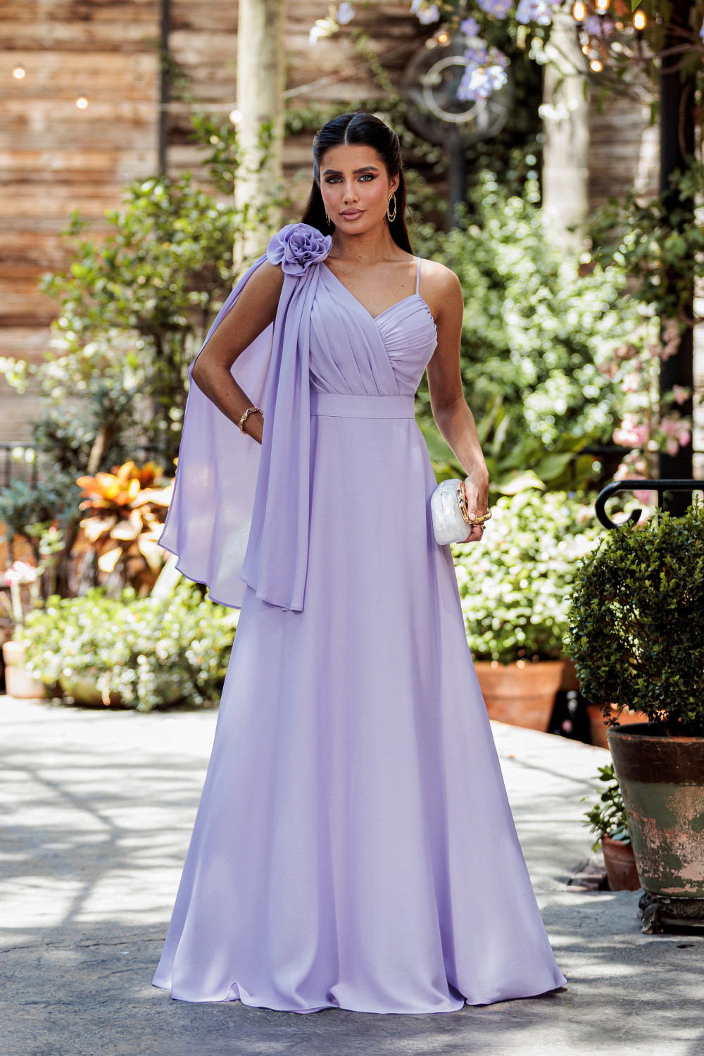 VESTIDO DE FESTA ORQUIDEA CREPE MUSSELINE - LAVANDA
