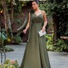 VESTIDO DE FESTA ORQUIDEA CREPE MUSSELINE - VERDE OLIVA