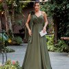 VESTIDO DE FESTA ORQUIDEA CREPE MUSSELINE - VERDE OLIVA