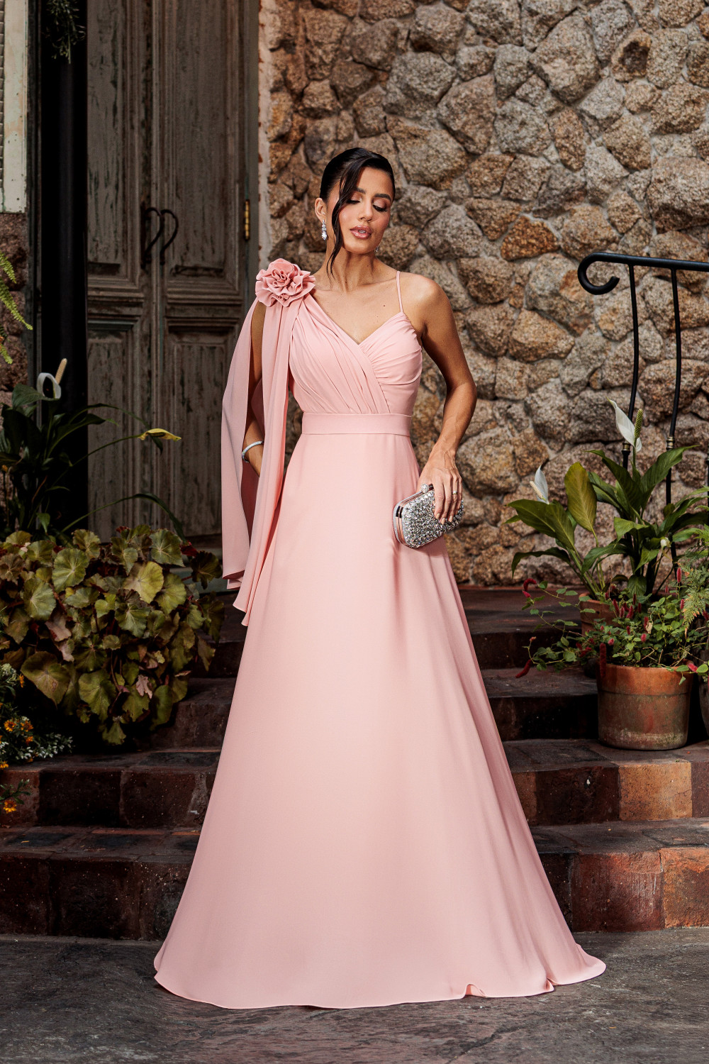 VESTIDO DE FESTA ORQUIDEA CREPE MUSSELINE - ROSÉ