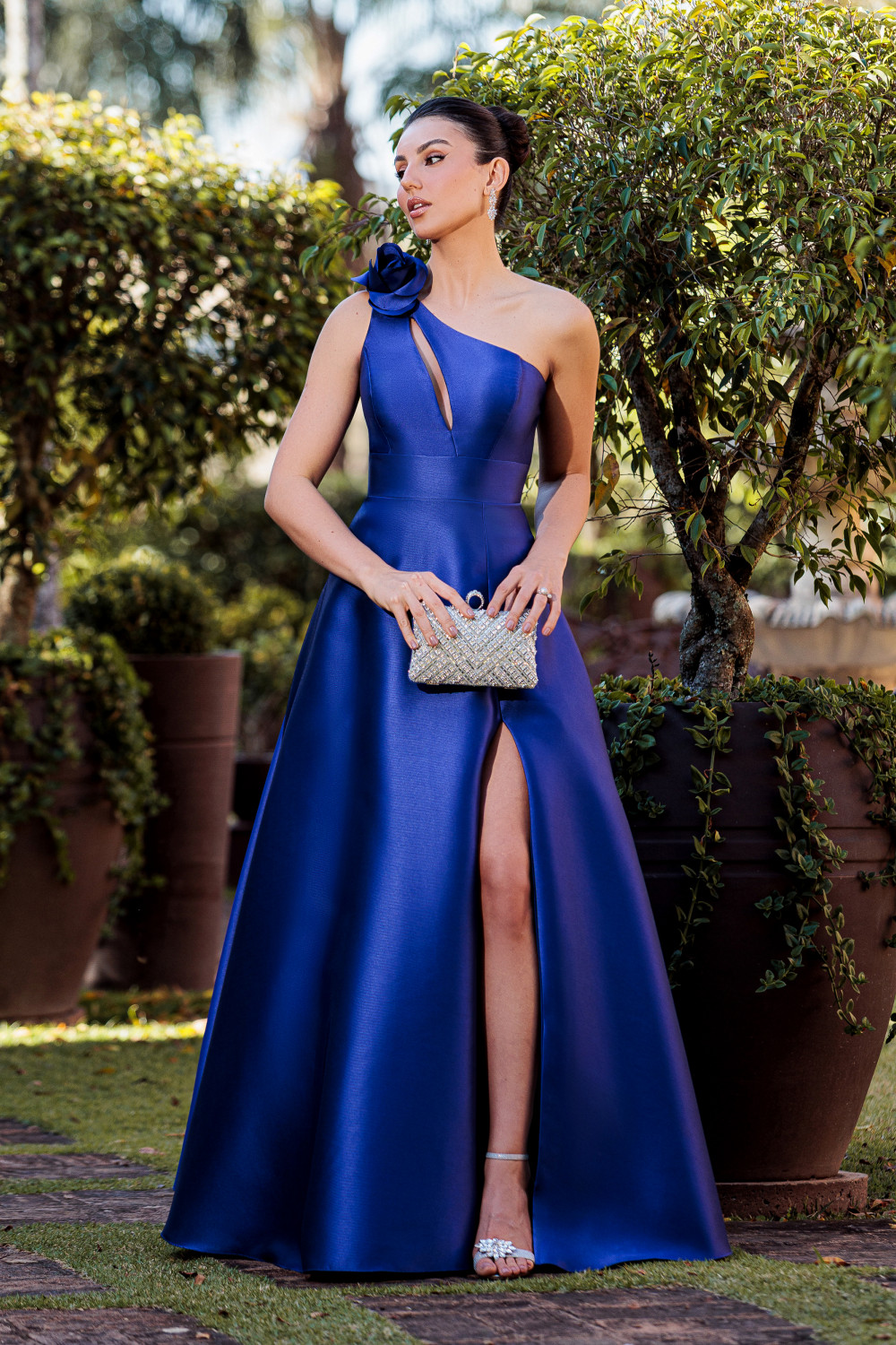 VESTIDO DE FESTA PALOMA ZIBELINE UM OMBRO - AZUL ROYAL