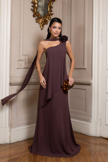 VESTIDO DE FESTA VENEZA CALDA FLOR - MARROM