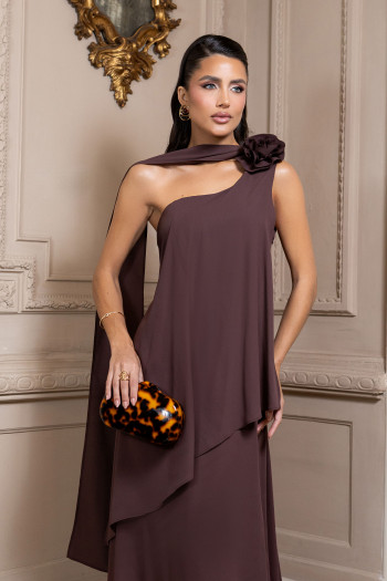 VESTIDO DE FESTA VENEZA CALDA FLOR - MARROM