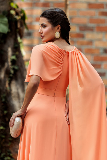 VESTIDO DE FESTA LONGO GARDEN DETALHE CAPA - LARANJA